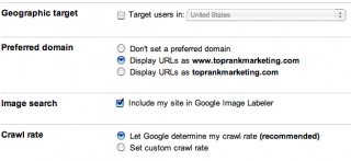 Google Webmaster Tools Site Defaults