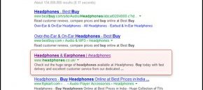 Top sites for the 'buy headphones' keyword in Google